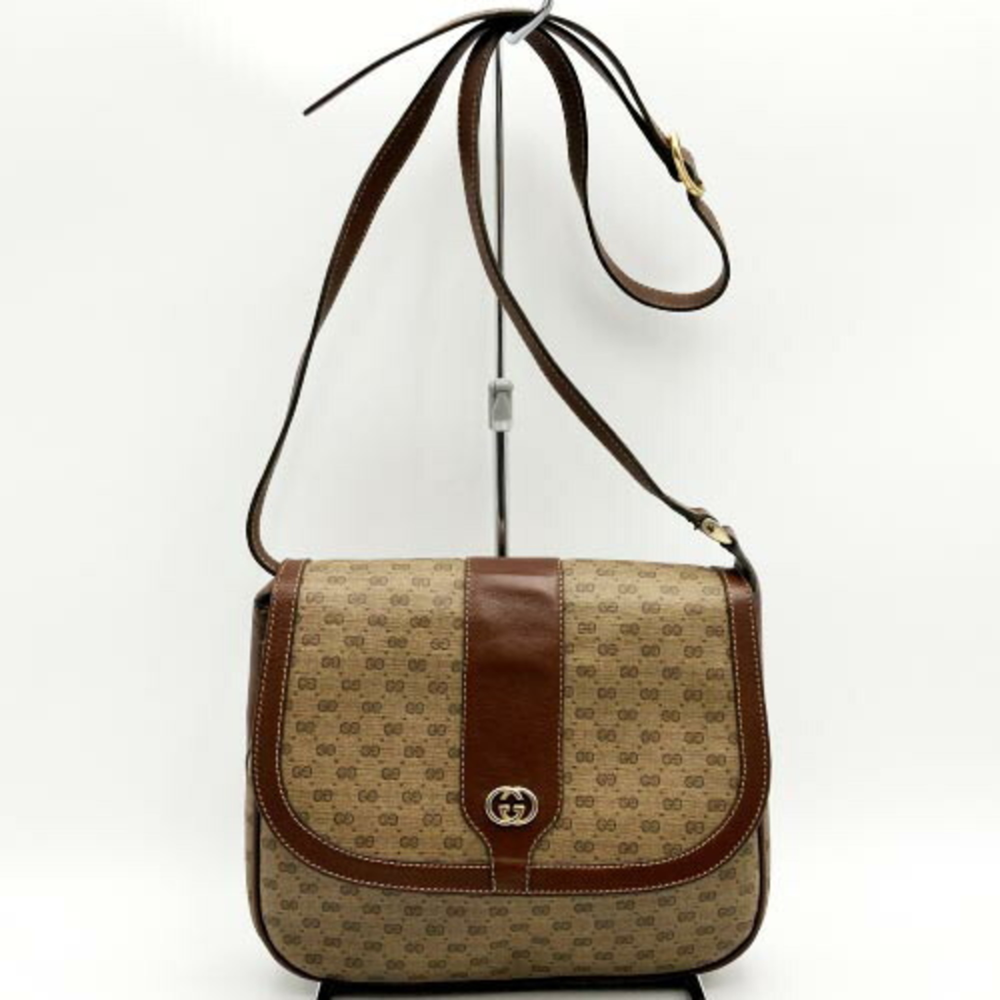 GUCCI 001 116 Shoulder Bag Pochette Micro GG Brown Supreme Canvas Women's Fashion