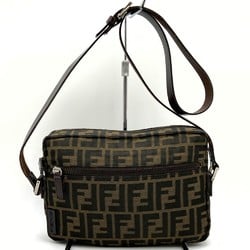 FENDI Shoulder Bag Pochette Zucca Pattern Brown Nylon Leather Women's