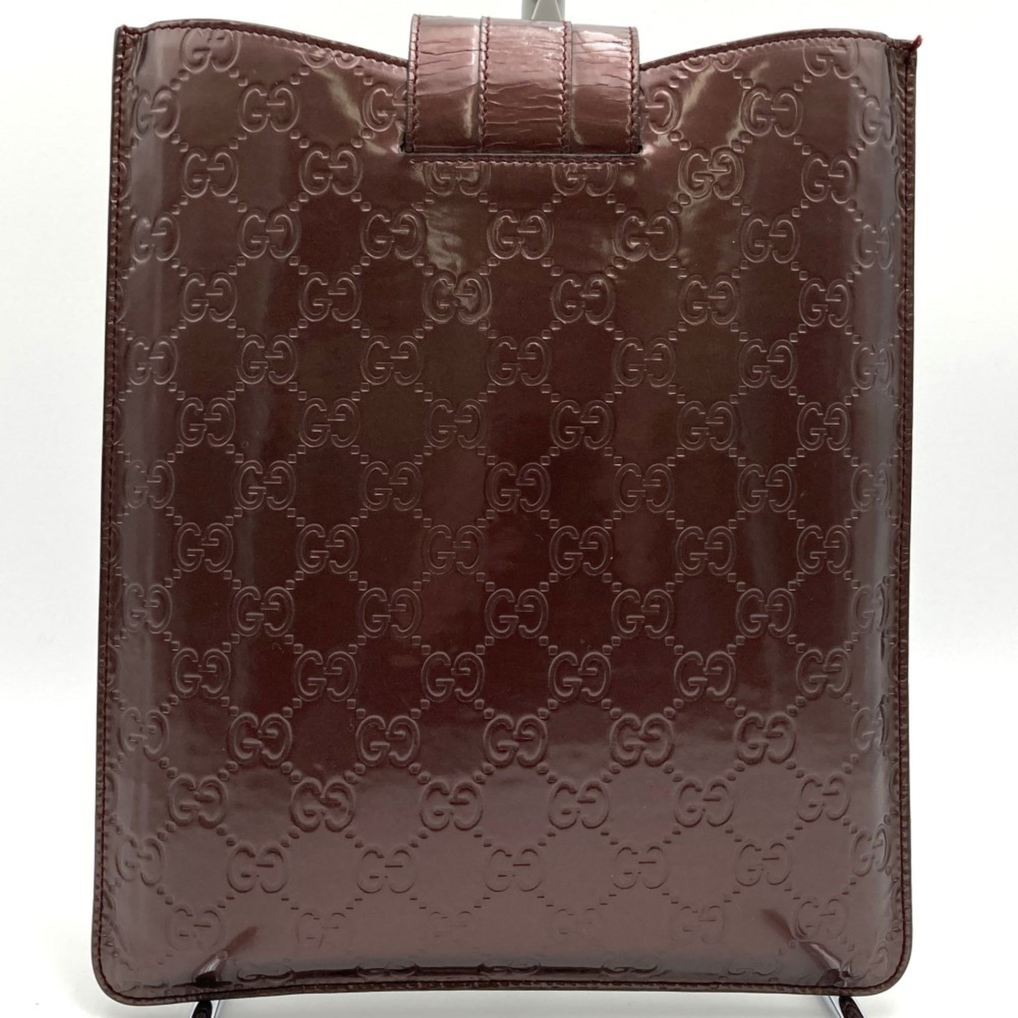 GUCCI 256575 iPad case, tablet GG embossed, brown patent leather, for women and men