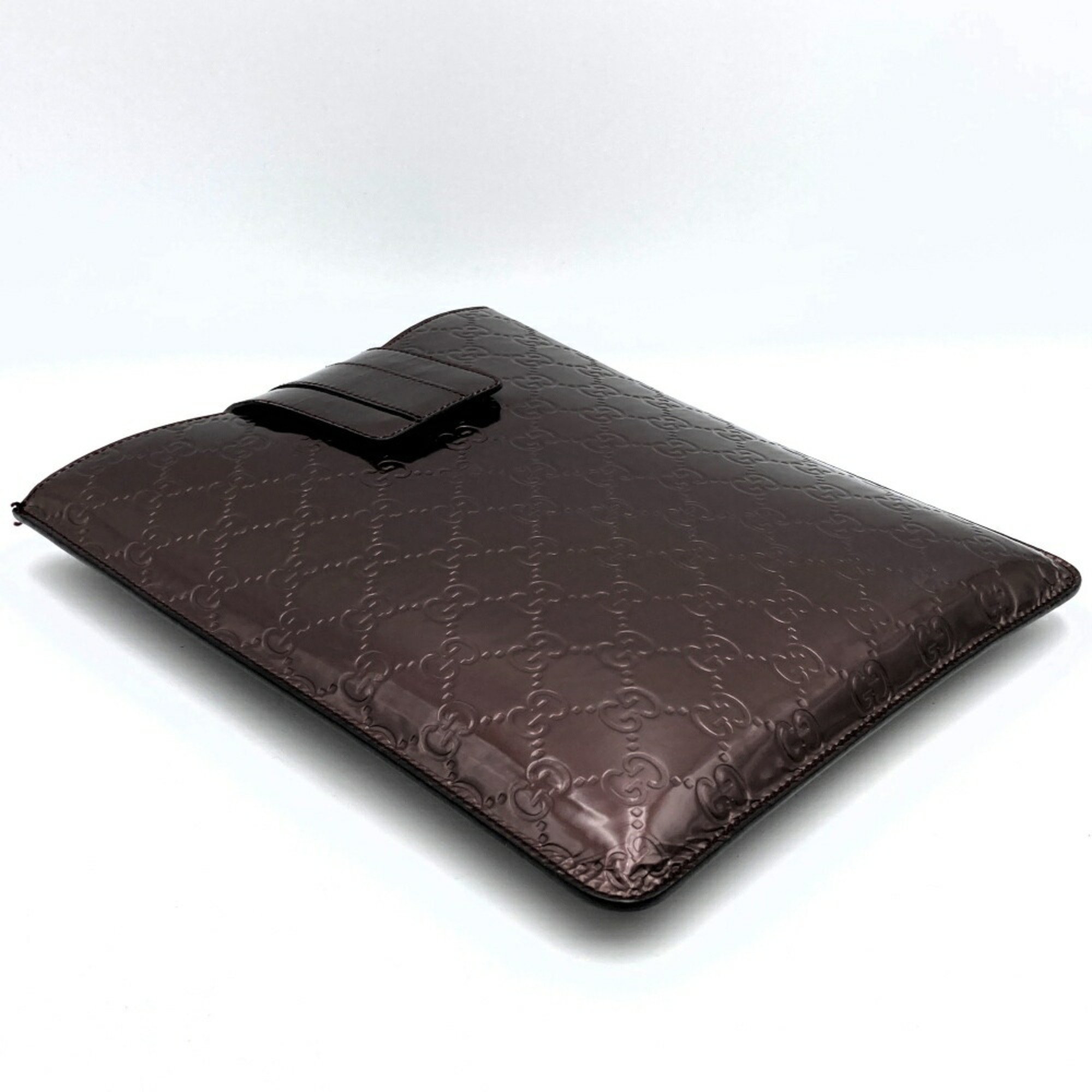 GUCCI 256575 iPad case, tablet GG embossed, brown patent leather, for women and men