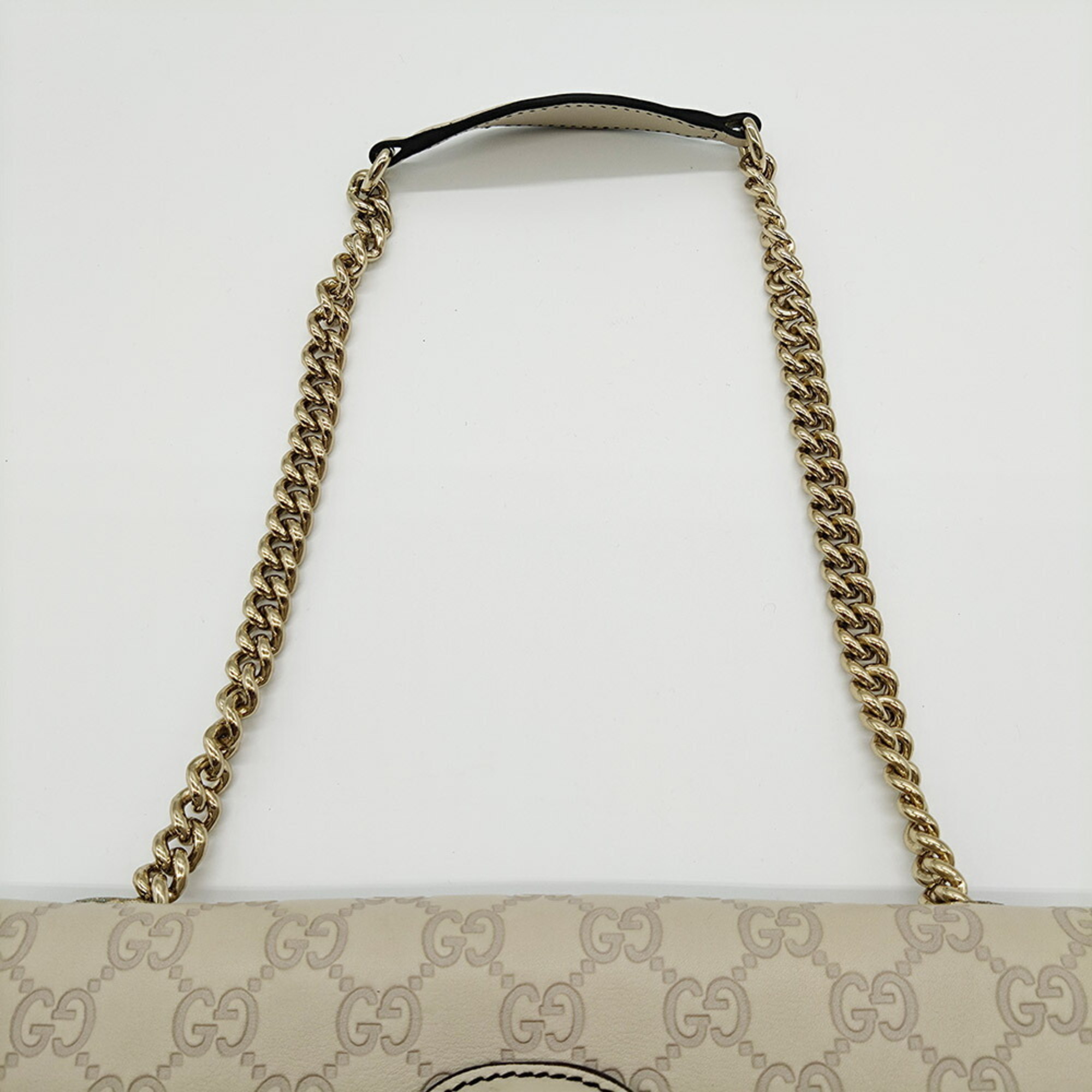 Gucci Guccissima Chain Shoulder Bag Horsebit Tassel Ivory White Leather 295402 GUCCI
