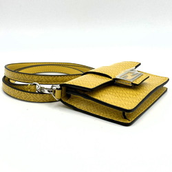 FENDI Micro Flat Baguette Card Case Pochette Pouch with Shoulder Strap FF Yellow Leather Women's