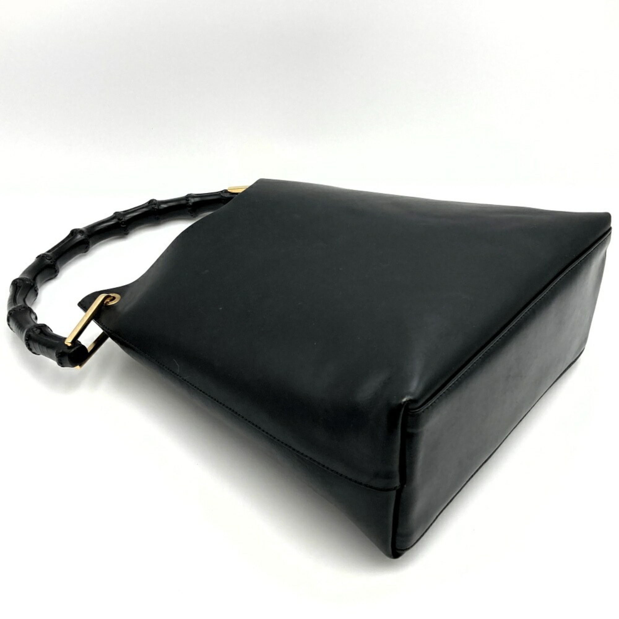 Gucci Bamboo Shoulder Bag Handbag Black Leather 0011553 GUCCI