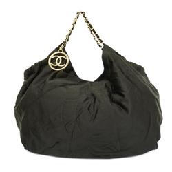 Chanel tote bag, chain shoulder, satin, black, champagne, women's