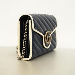 Gucci Shoulder Wallet GG Marmont 573807 Leather Navy White Women's