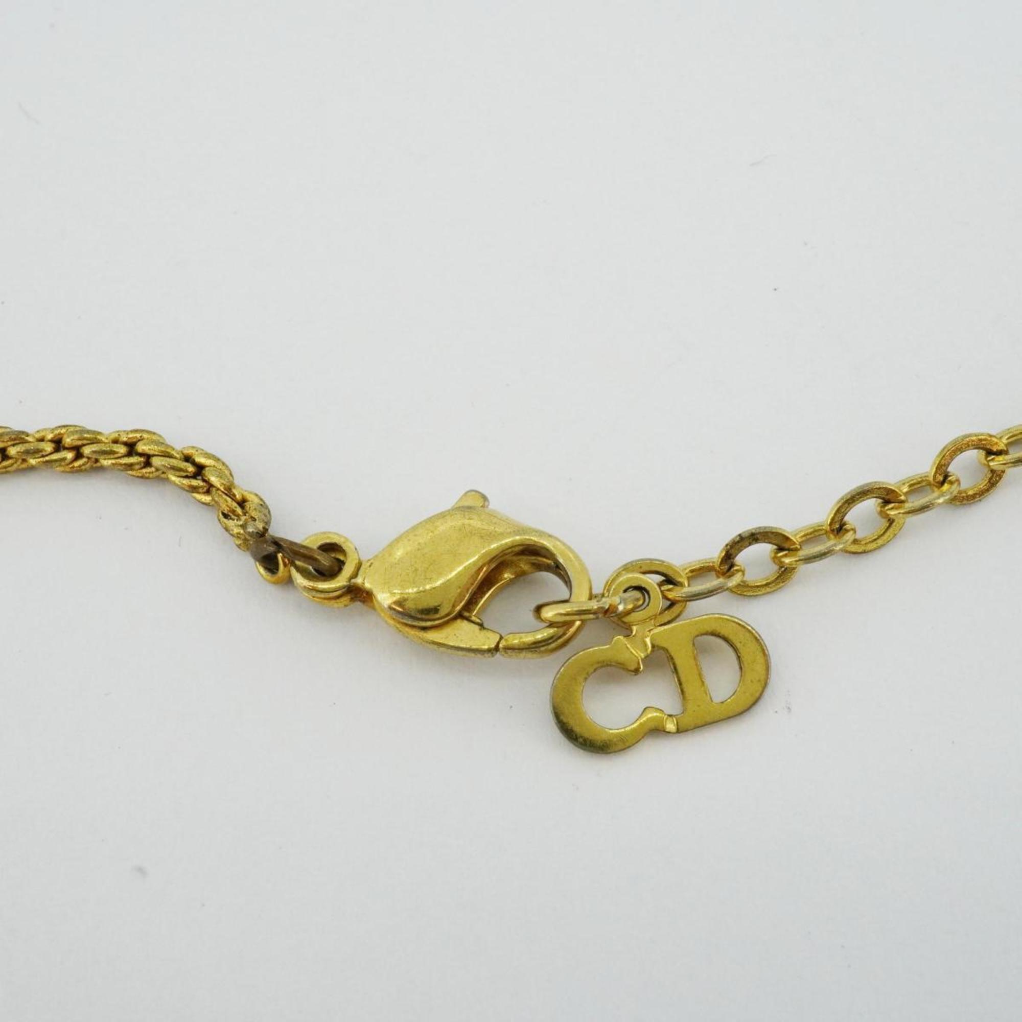 Christian Dior Necklace Circle Emblem GP Plated Gold Women's