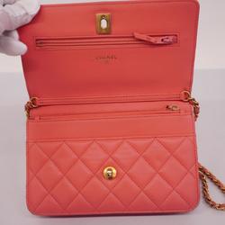 Chanel Shoulder Wallet Matelasse Chain Lambskin Pink Women's