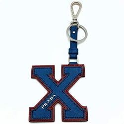 Prada Key Holder Ring Letter Charm X-Shape Alphabet Blue Red Leather PRADA