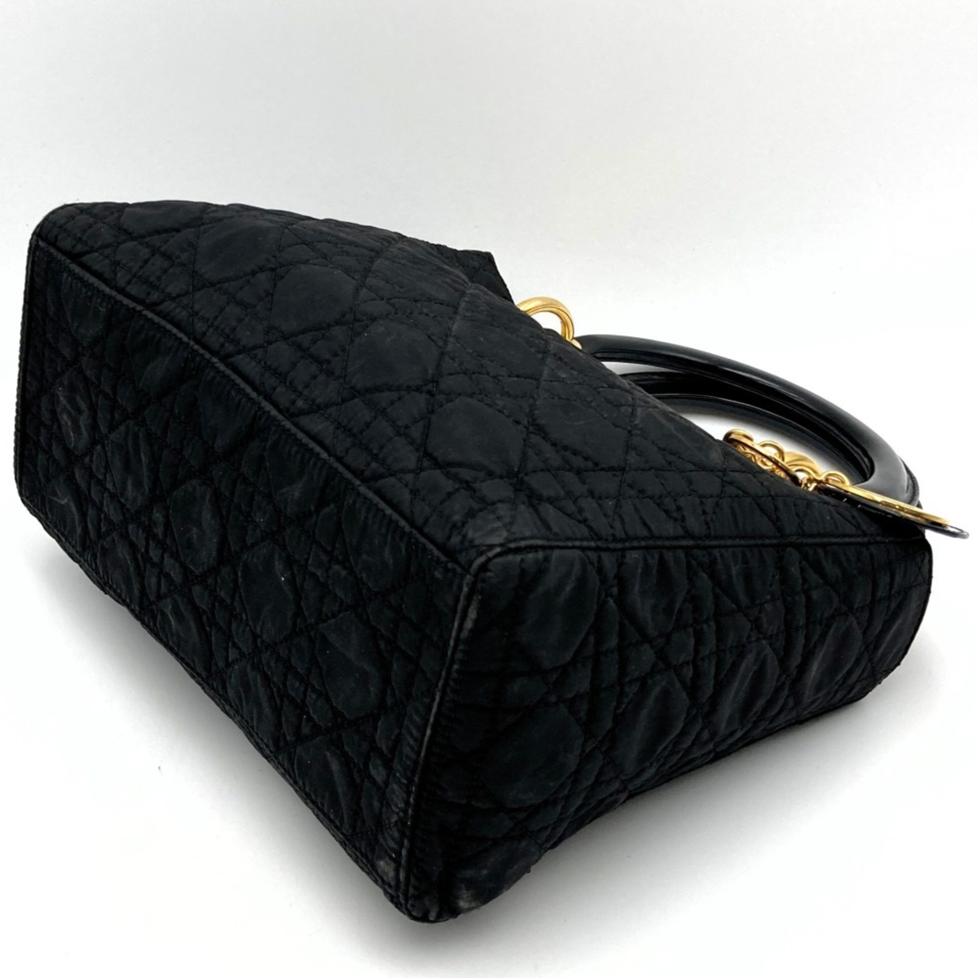 Christian Dior Lady Handbag Shoulder Bag 2way Black Nylon