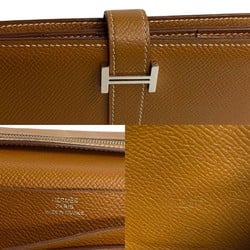 HERMES Bearn Soufflet Metal Fittings Epson Leather Long Wallet Brown 19944