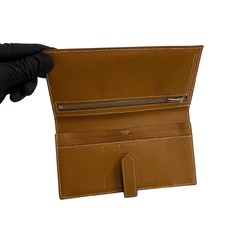 HERMES Bearn Soufflet Metal Fittings Epson Leather Long Wallet Brown 19944