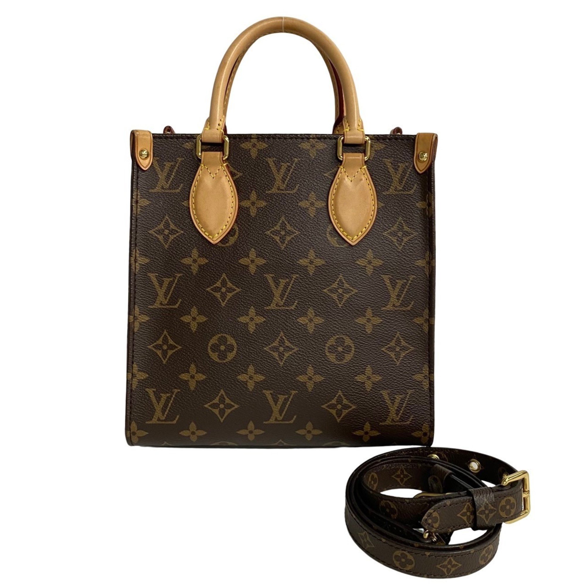 LOUIS VUITTON Louis Vuitton Sac Plat BB Monogram Leather 2way Handbag Shoulder Bag Brown 27705