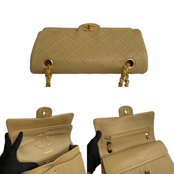 CHANEL Chanel Matelasse Double Flap 25cm Leather Chain Handbag Beige 14514