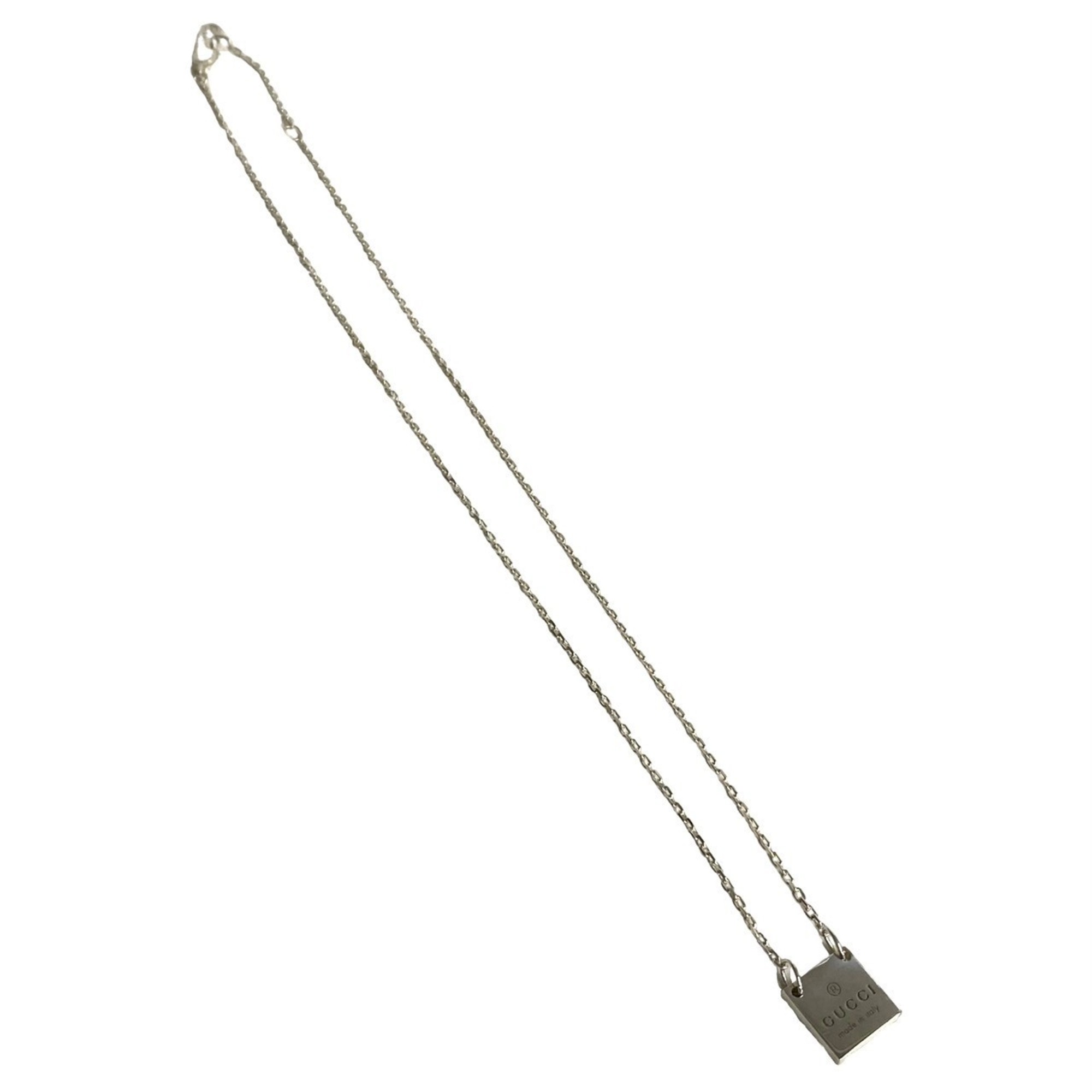 GUCCI Gucci Square Motif Engraved Silver 925 Chain Necklace Pendant 22641