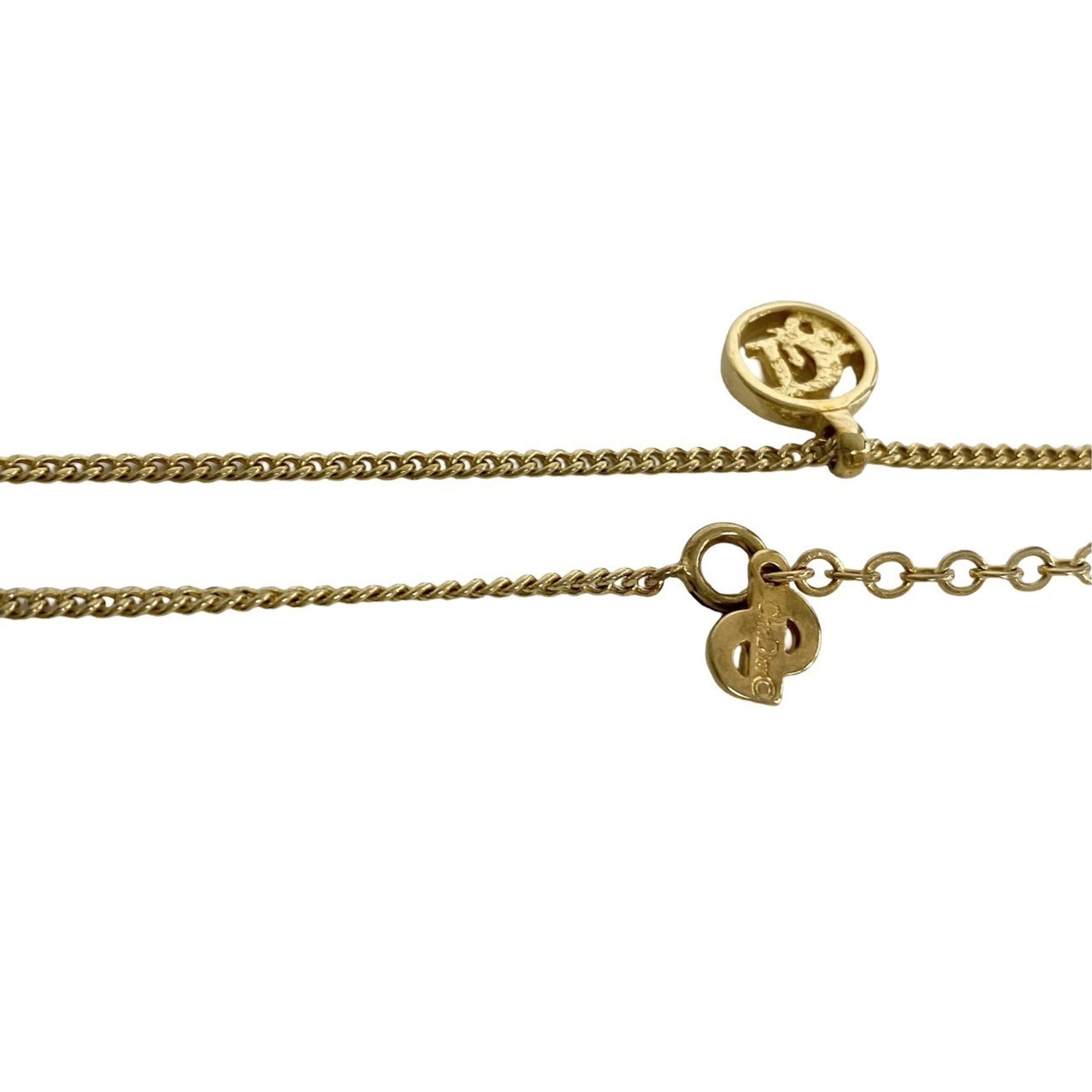 Christian Dior Motif Chain Necklace Pendant Women's Gold 26674