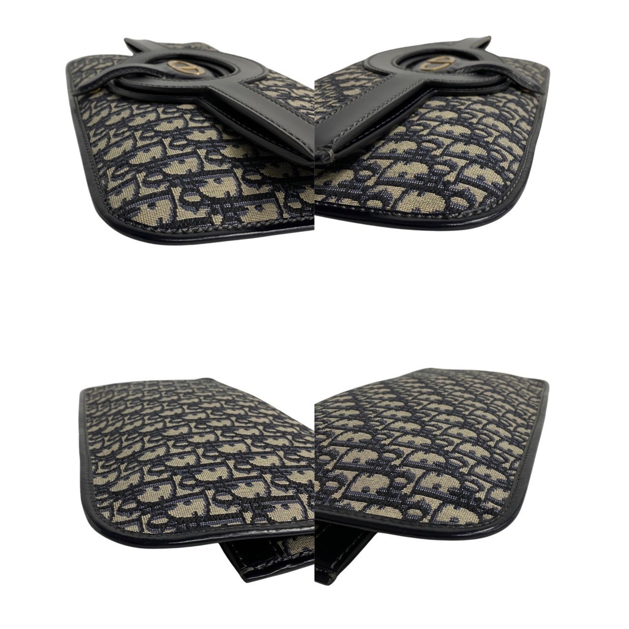 Christian Dior Trotter CD metal fittings canvas leather 2way clutch bag handbag navy 31875