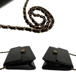 CHANEL Matelasse Lambskin Leather Chain Shoulder Bag Pochette Black 77785