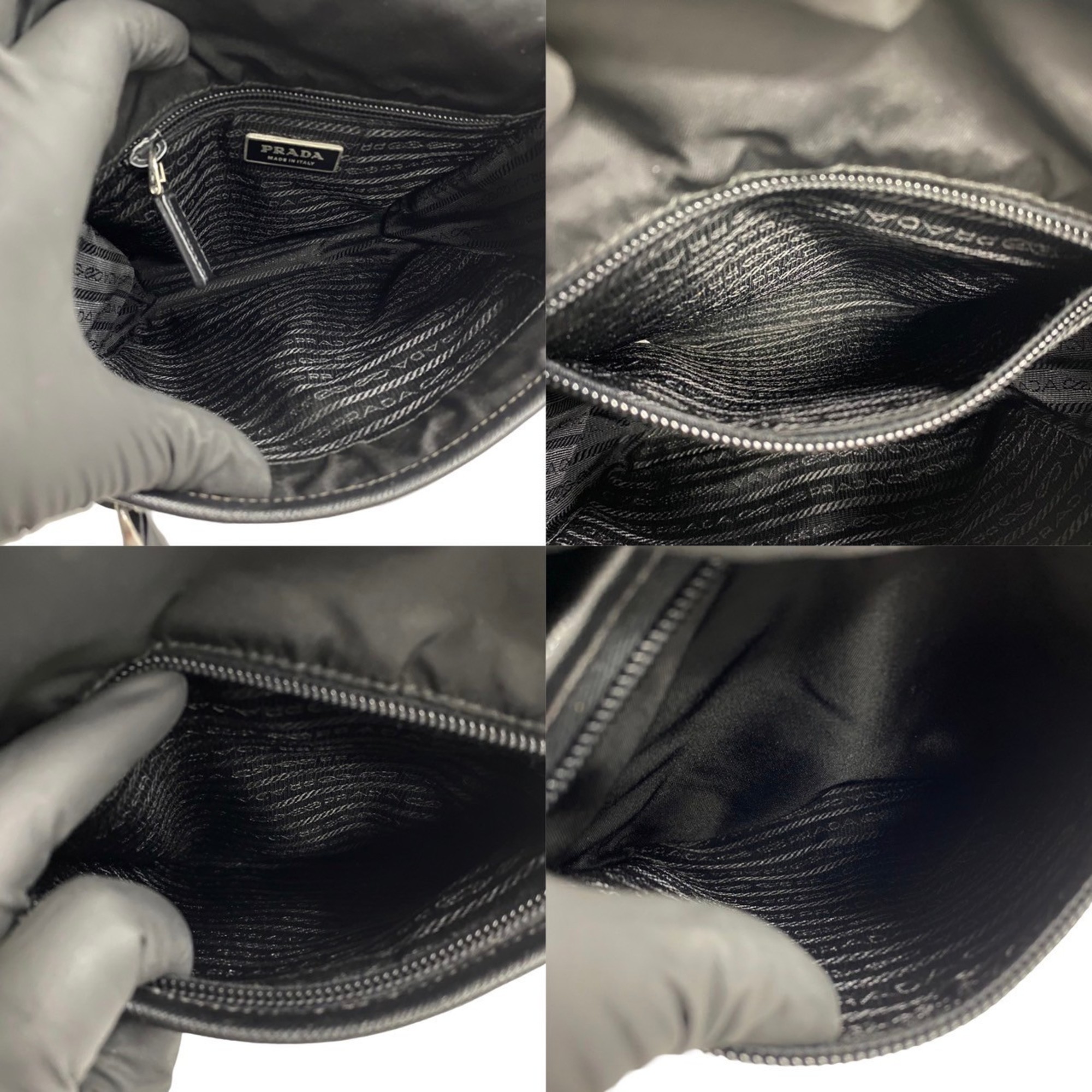 PRADA Prada Triangle metal fittings Nylon Leather Shoulder bag Pochette Sacoche Black 28119