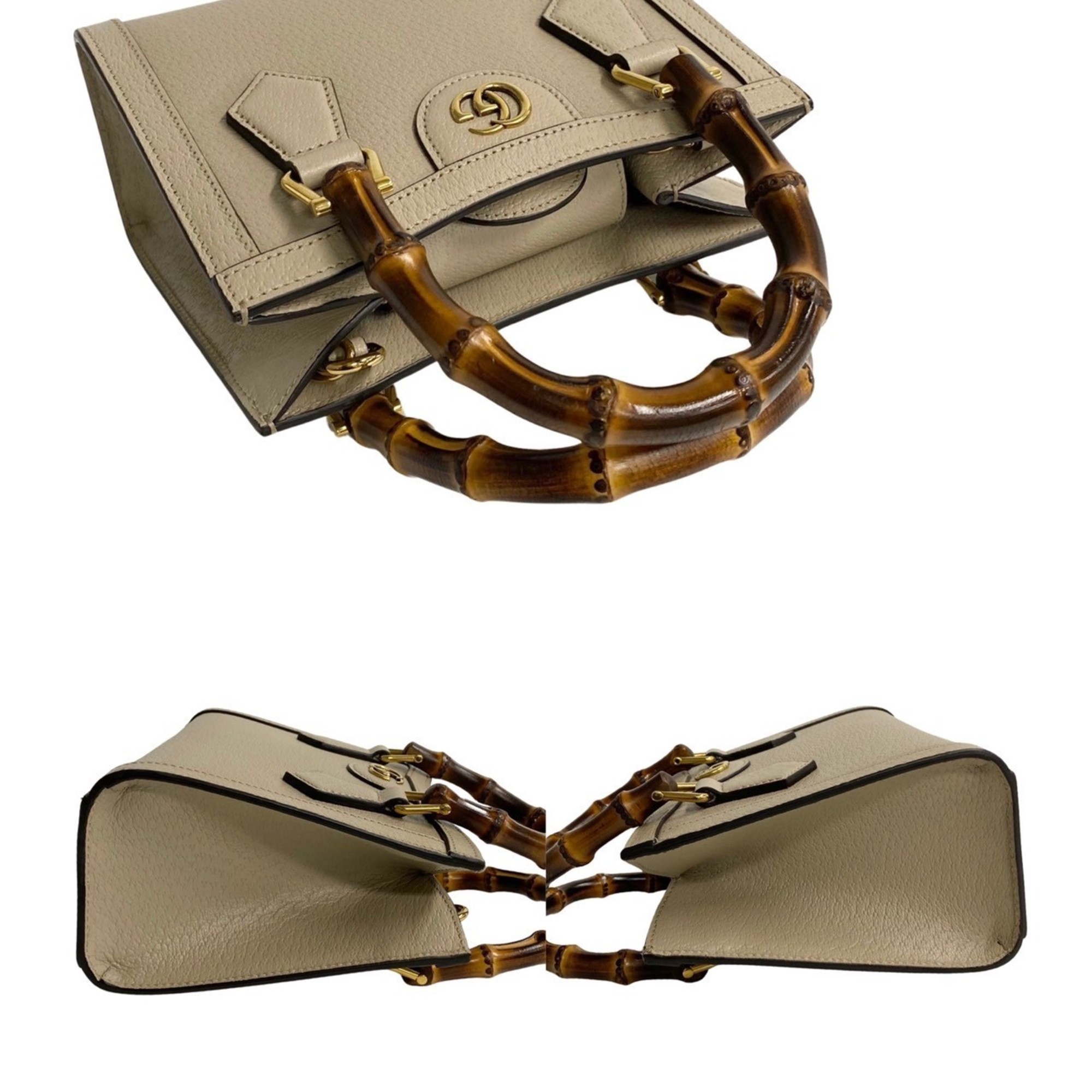 GUCCI Diana Tote Bamboo Leather 2way Handbag Shoulder Bag Beige 17931