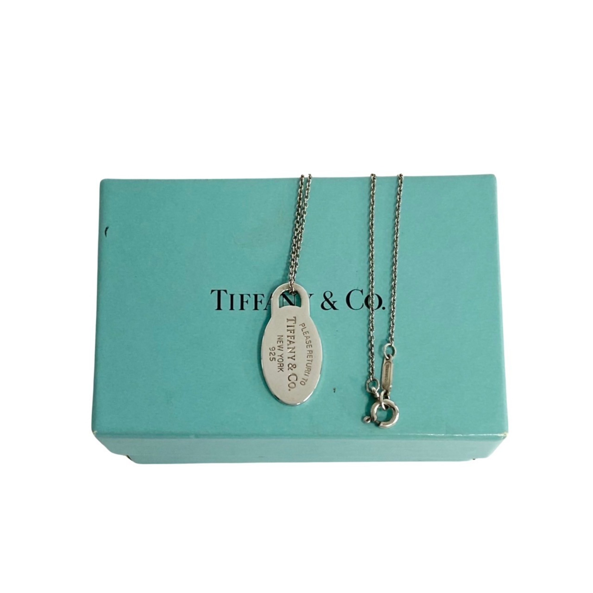 TIFFANY&Co. Tiffany Return to Oval Tag Silver 925 Chain Necklace Pendant 29787