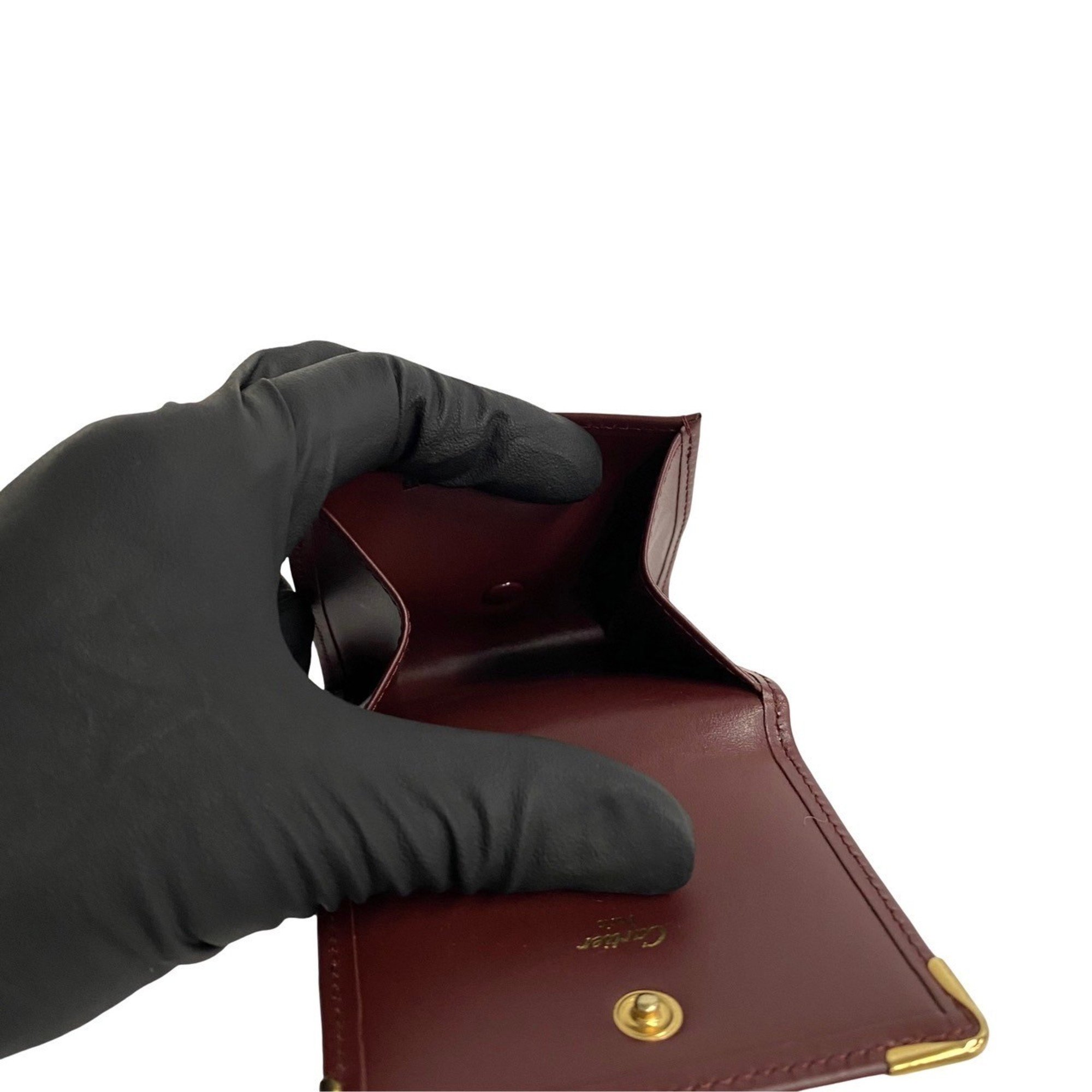 CARTIER Must Line Calf Leather Wallet/Coin Case Coin Purse Bordeaux 04193