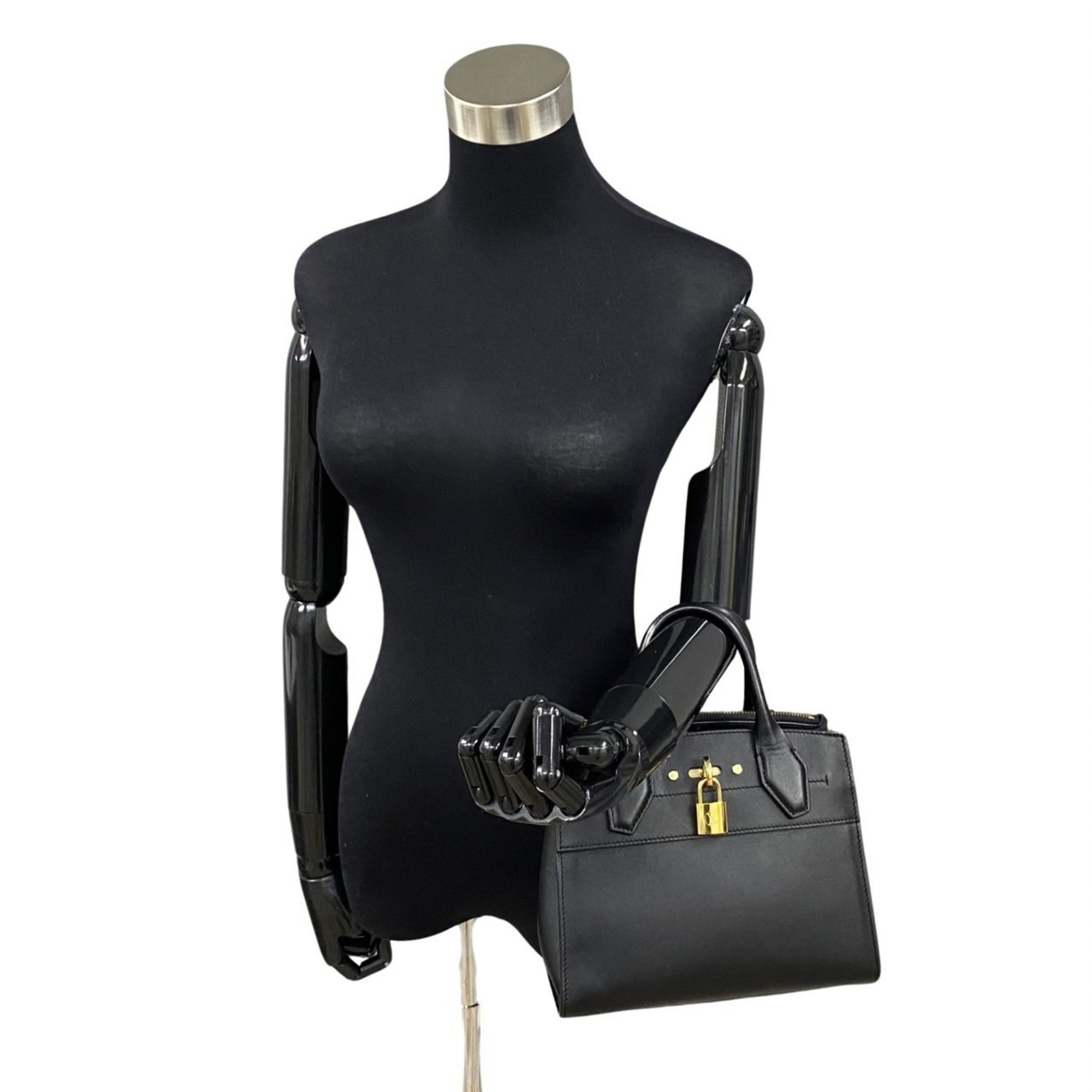 LOUIS VUITTON City Steamer Leather 2way Handbag Shoulder Bag Black 94294