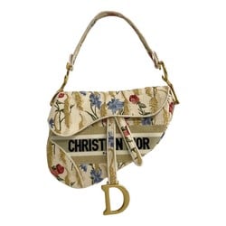 Christian Dior Saddle Bag Embroidered Canvas Leather Handbag Ivory Gold 31719