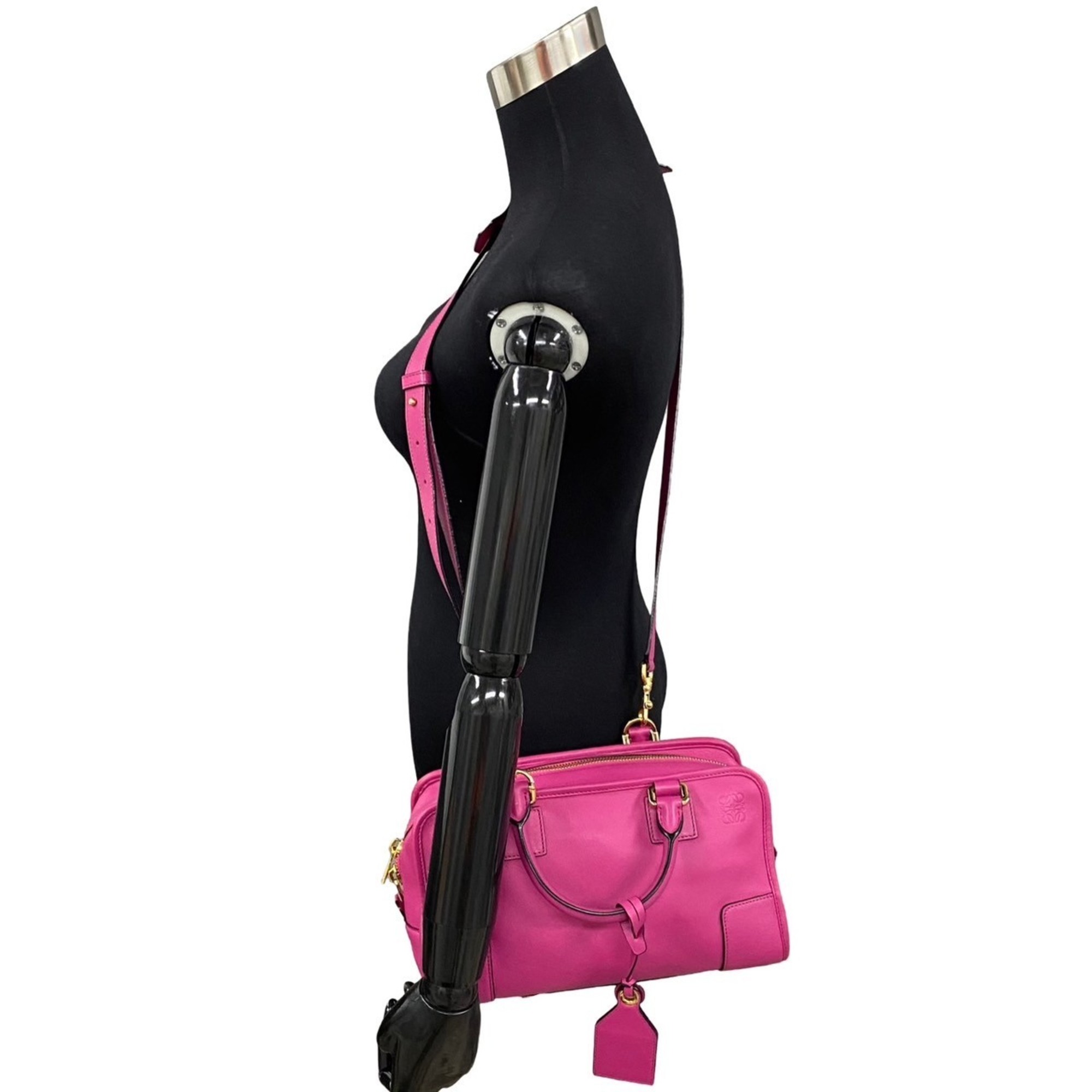 LOEWE Amazona 28 Leather 2way Handbag Boston Bag Shoulder Pink 62290
