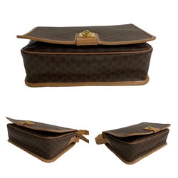 CELINE Macadam Blason Triomphe Pattern Ring Hardware Leather Shoulder Bag Pochette Brown 743-4