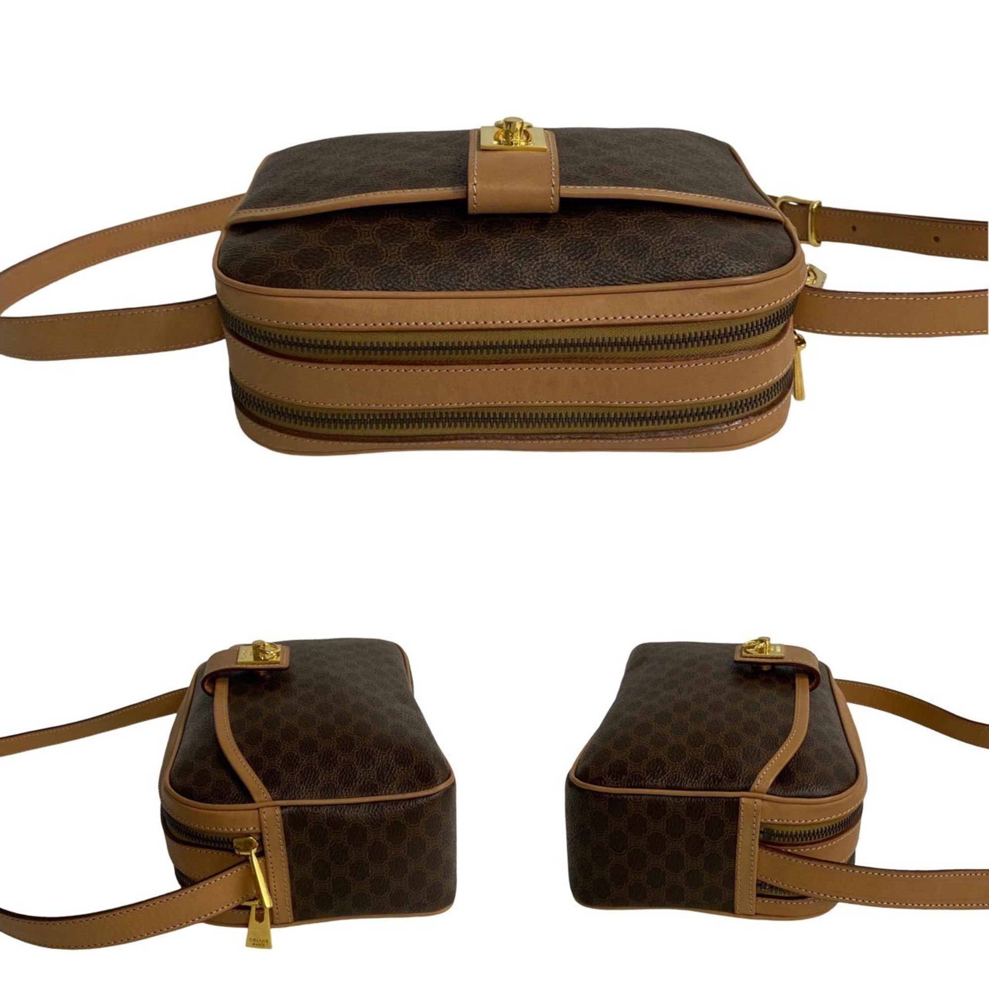 CELINE Macadam Blason Ring Hardware Leather Shoulder Bag Pochette Sacoche Brown 06961