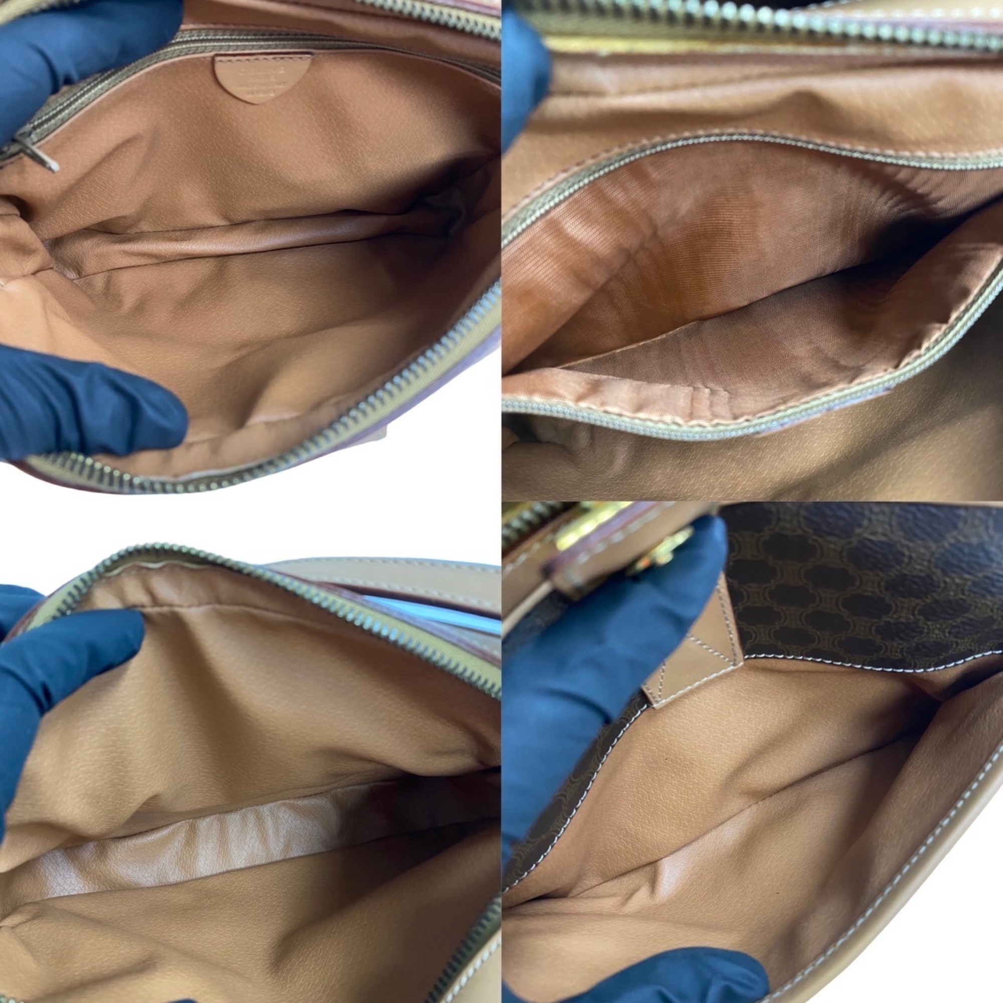 CELINE Macadam Blason Ring Hardware Leather Shoulder Bag Pochette Sacoche Brown 06961