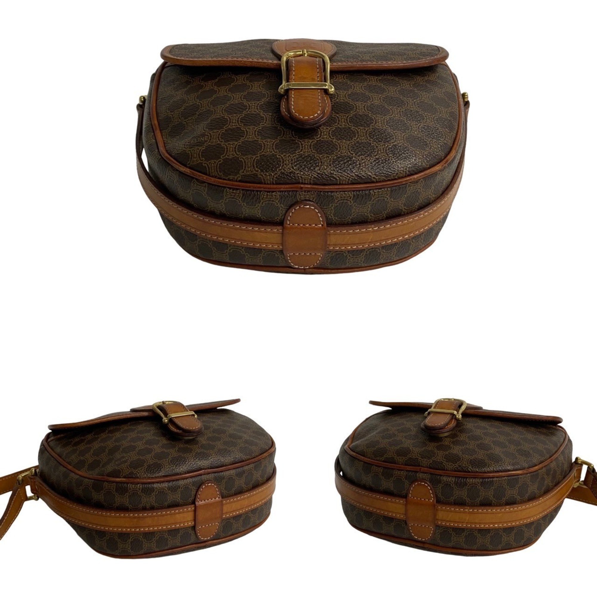 CELINE Macadam Blason Leather Shoulder Bag Pochette Sacoche Brown 27493