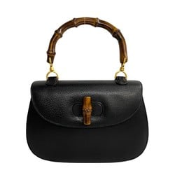 GUCCI Old Gucci Bamboo Turnlock Leather Handbag Black 33909