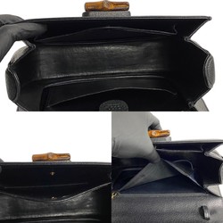 GUCCI Old Gucci Bamboo Turnlock Leather Handbag Black 33909