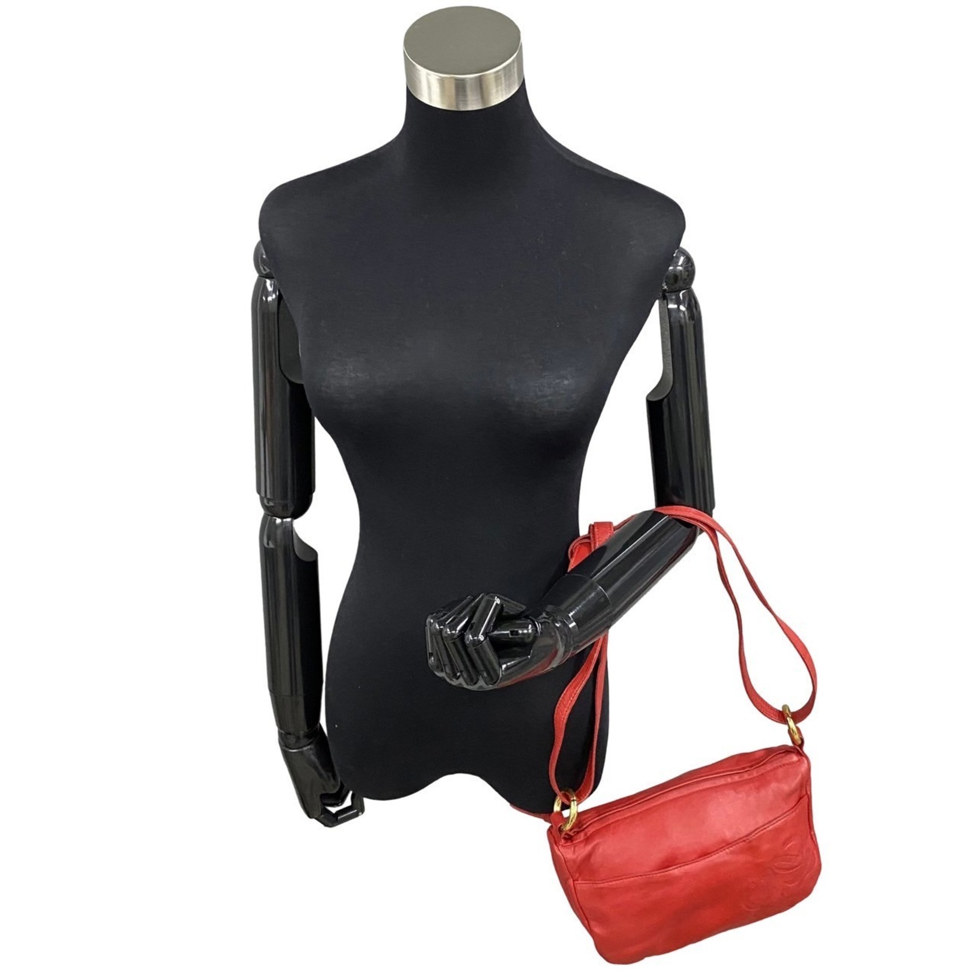 LOEWE Anagram Nappa Leather Semi Shoulder Bag Pochette Sacoche Red 49283