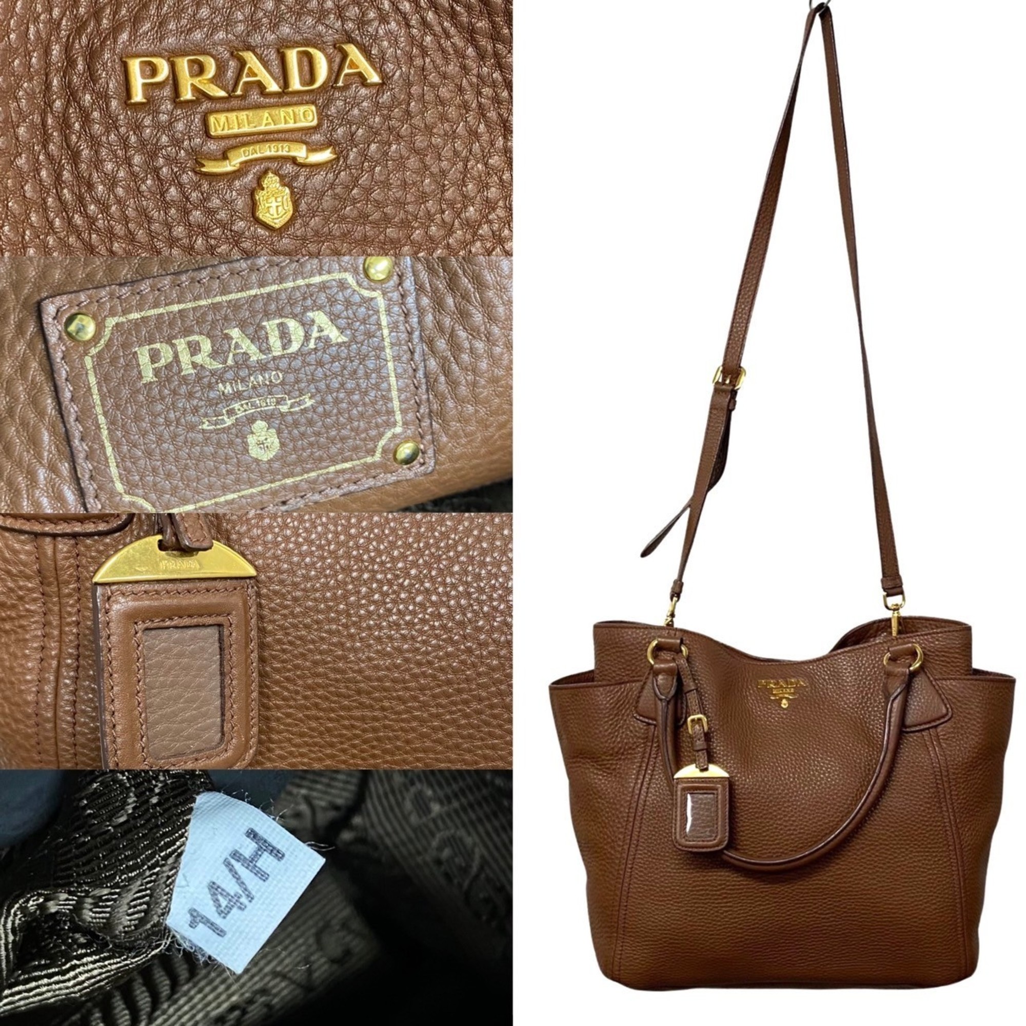 PRADA Prada hardware leather 2way handbag tote bag shoulder brown 74176