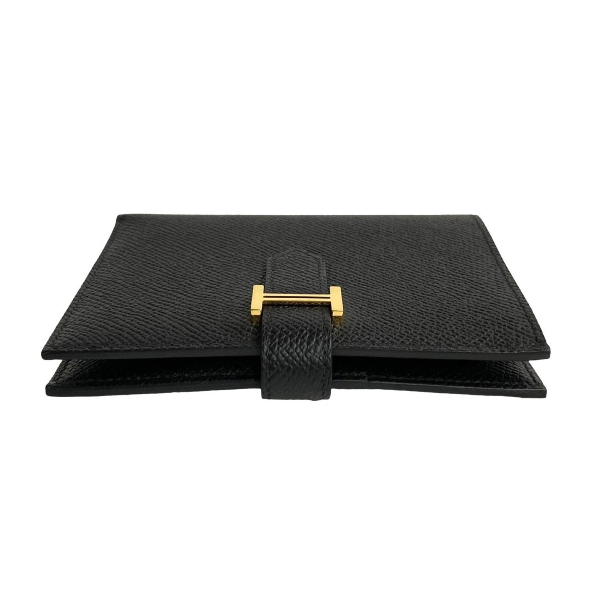 HERMES Bearn Compact Epsom Leather Bi-fold Wallet Black 58280