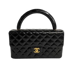 CHANEL Chanel Bag for Parents Only Matelasse Patent Leather Handbag Black 29430