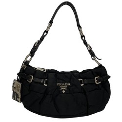 PRADA Prada metal fittings nylon leather belt handbag semi shoulder bag black 57897