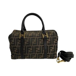 FENDI Zucca pattern FF leather canvas 2way handbag shoulder bag brown 29036