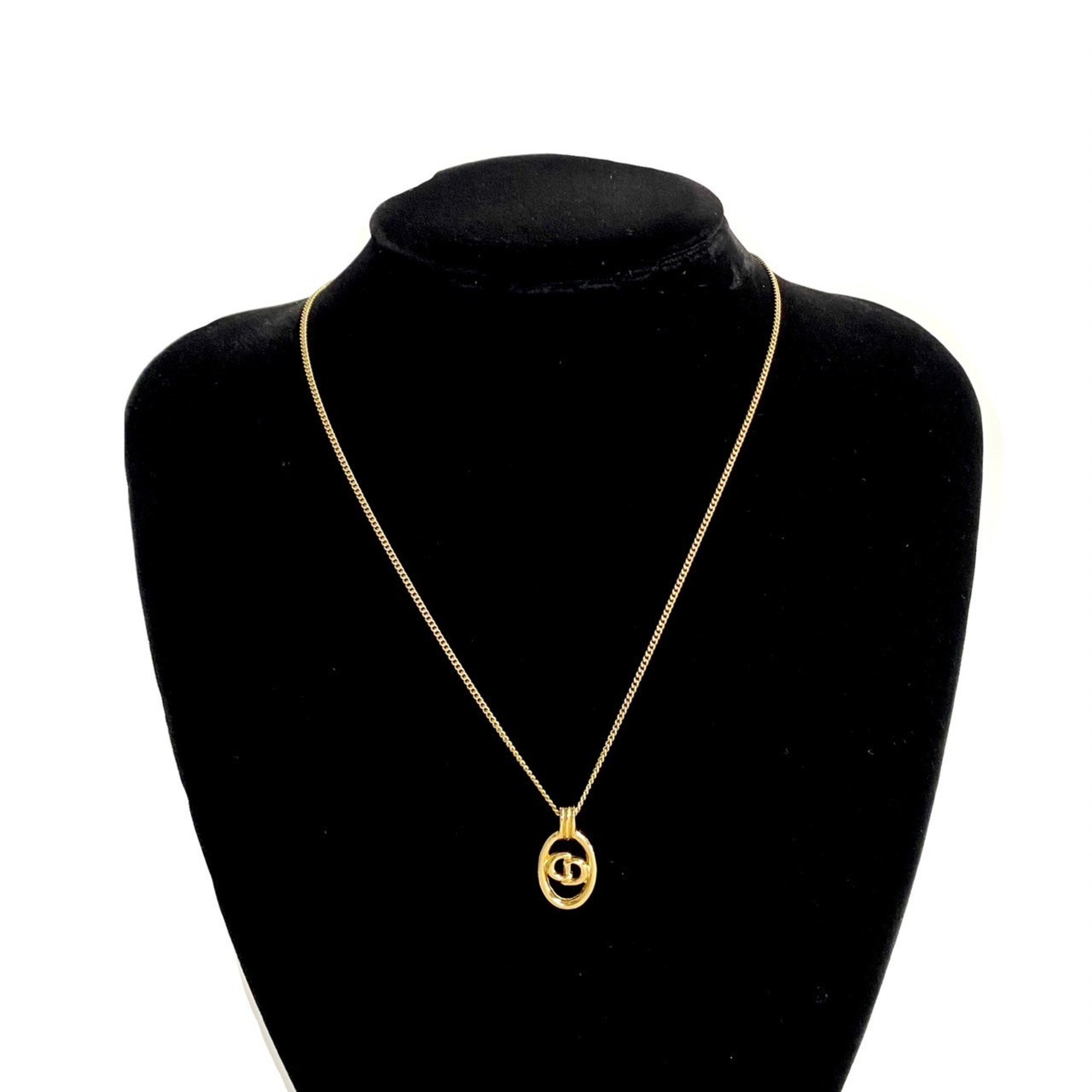 Christian Dior CD Chain Necklace Pendant Gold 36963