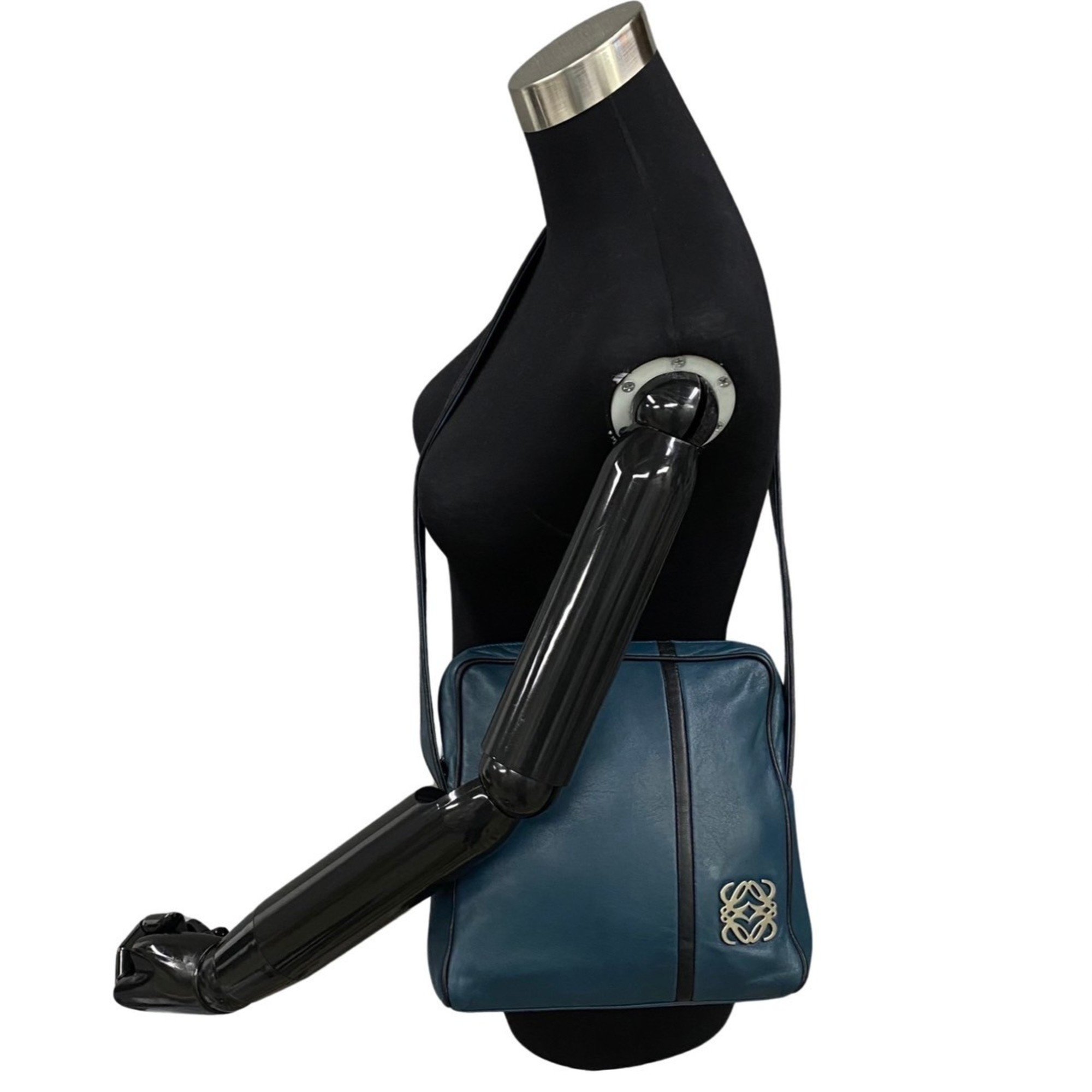 LOEWE Anagram Nappa Leather Shoulder Bag Pochette Sacoche Blue Black 68690