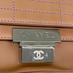 Chanel Shoulder Bag Chocolate Bar Double Flap Chain Leather Brown Women's