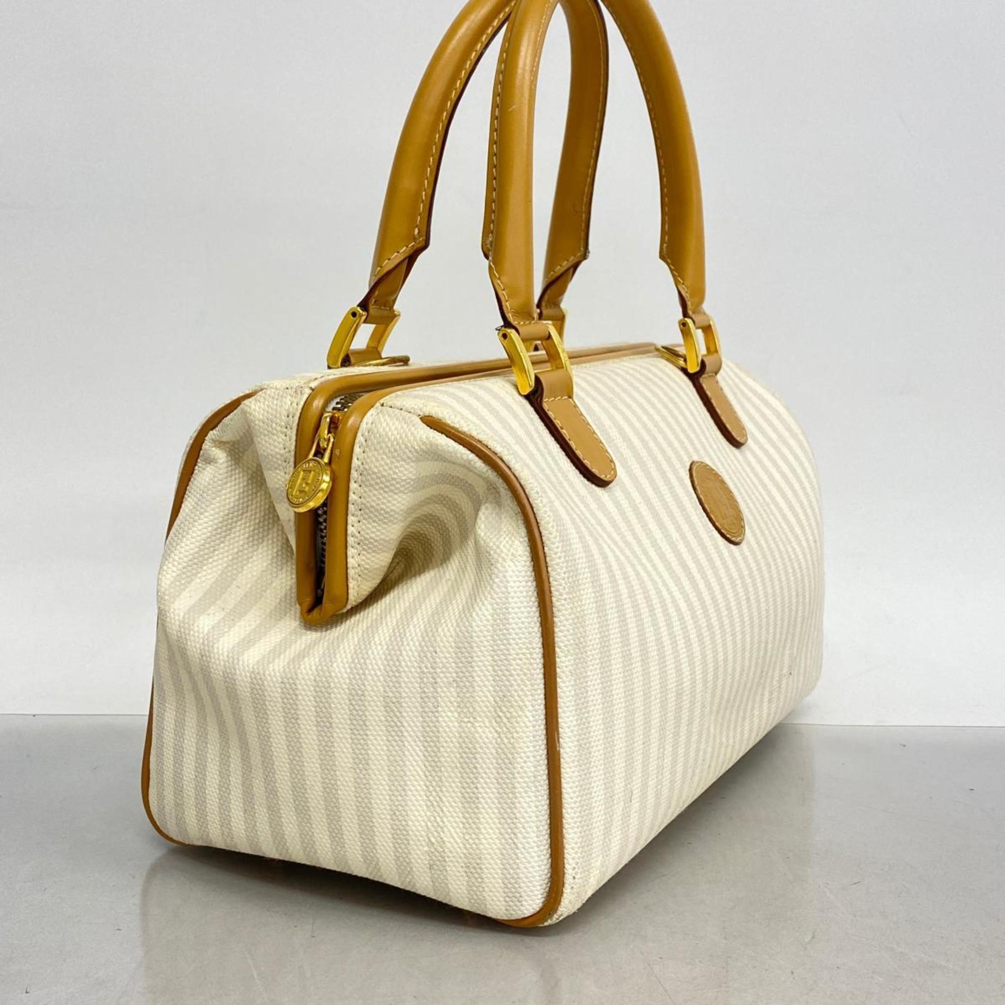 Fendi handbag coated canvas beige white ladies