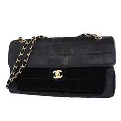 Chanel Shoulder Bag Chocolate Bar W Chain Pony Black Women's