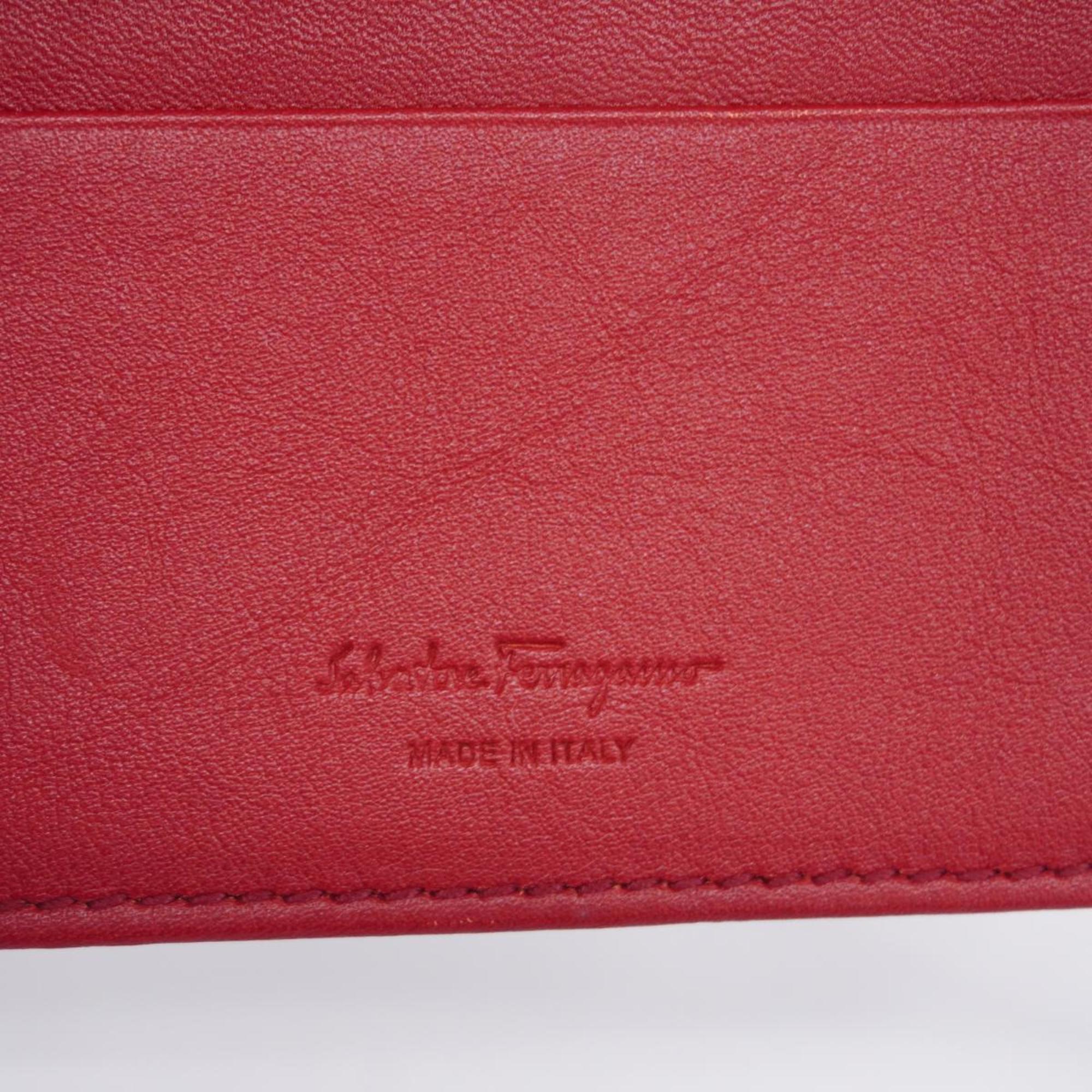Salvatore Ferragamo Business Card Holder Gancini Leather Black Red Men's Women's