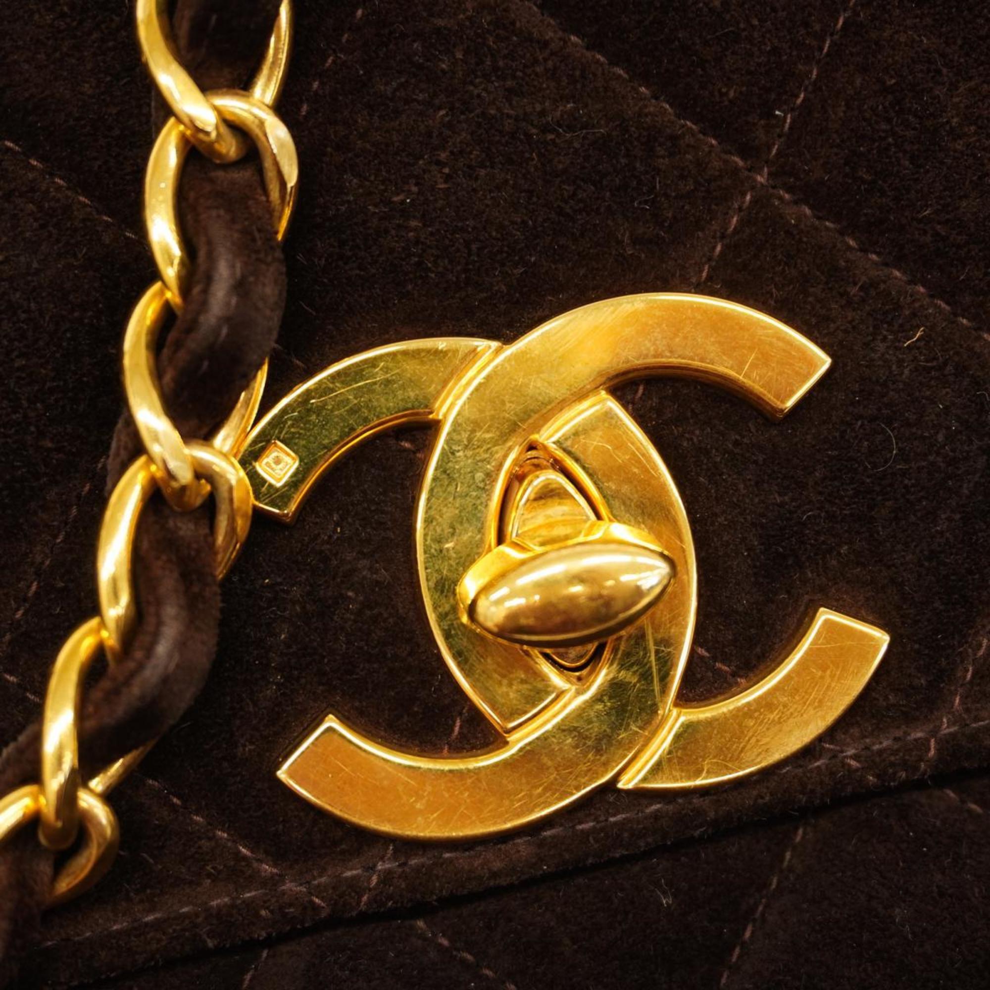 Chanel Shoulder Bag Matelasse Chain Suede Brown Women's