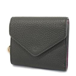 Christian Dior Tri-fold Wallet Leather Black Champagne Women's