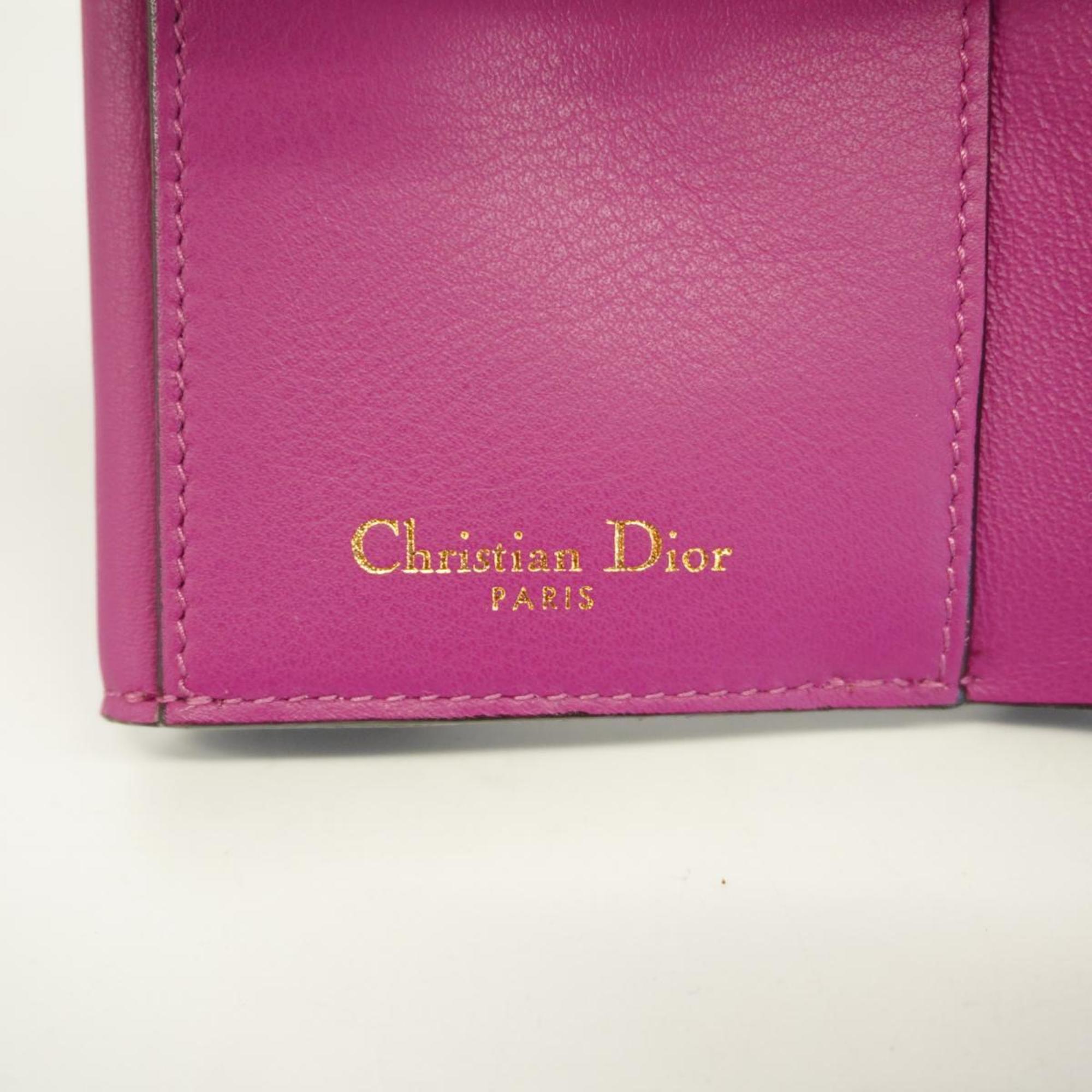 Christian Dior Tri-fold Wallet Leather Black Champagne Women's