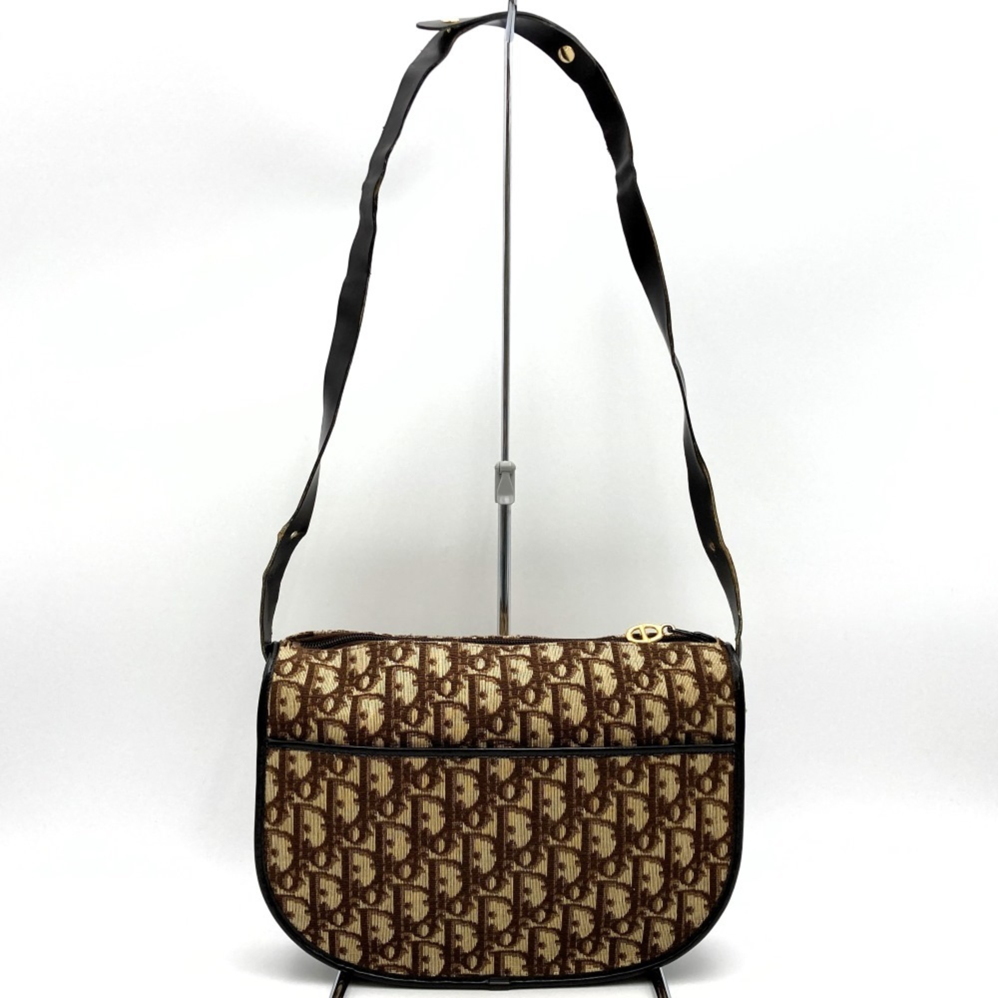 Christian Dior Shoulder Bag Trotter Pattern Brown Canvas Women's